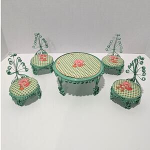 Vtg Strawberry Shortcake Garden Table and Four Chairs Metal w/Fabric Handmade